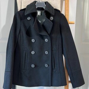 J CREW Wool Cashmere Navy Pea Coat Peacoat Overcoat Womens Size SMALL EUC